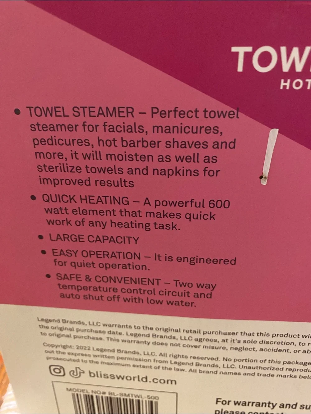 Bliss towel steamer
